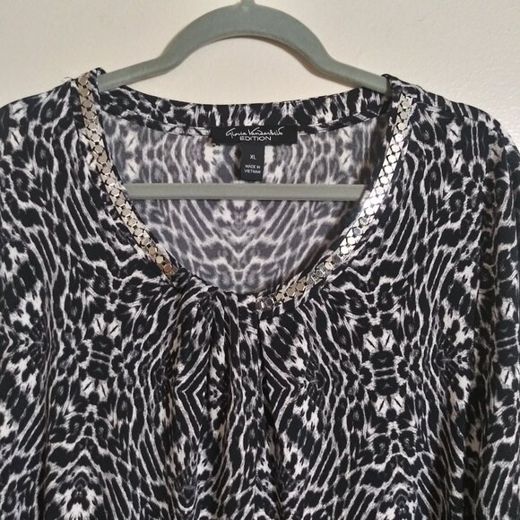 Gloria Vanderbilt Edition Black & White Abstract Print Top XL 3/4 Sleeve Stretch - Picture 11 of 13